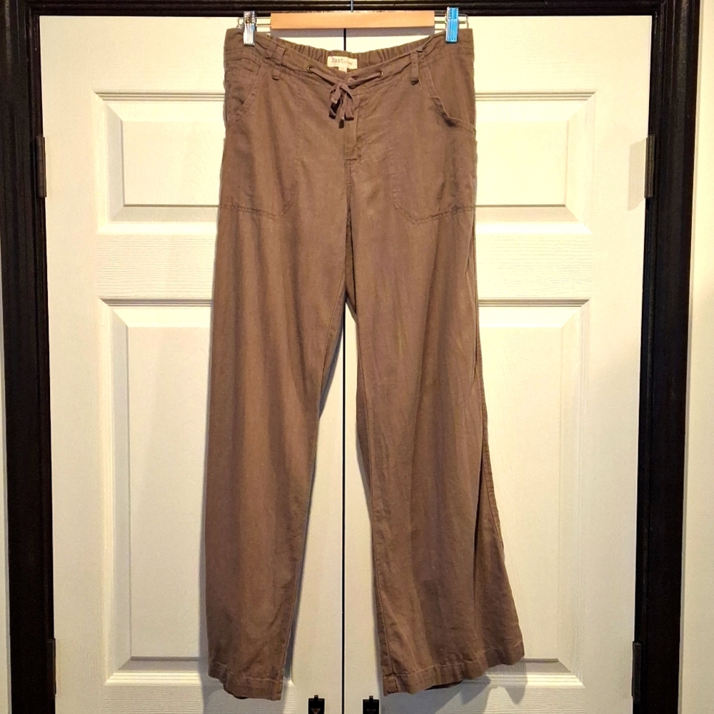 Just living Taupe-Gray Linen-Rayon Wide Leg Pants